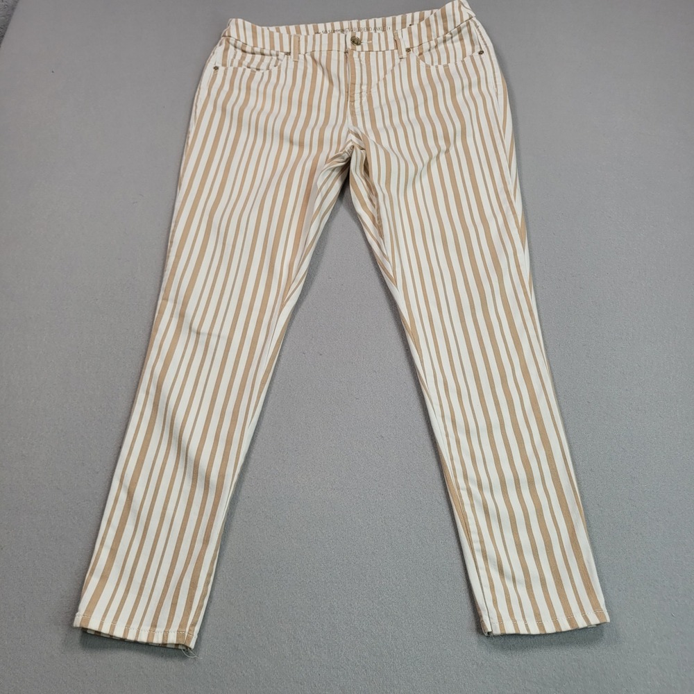 Chico's So Slimming Girlfriend Ankle Pants Tan White Striped Size 1 Womens